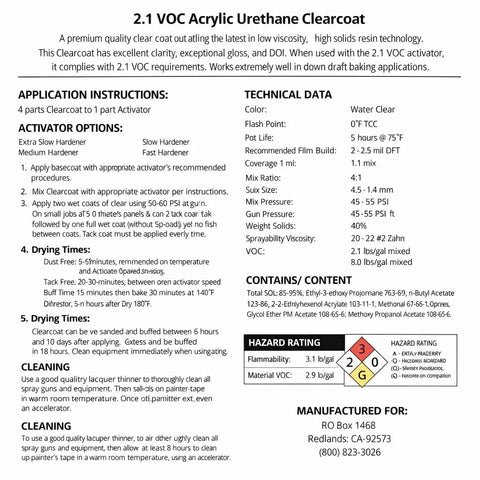 Front view of LiME LiNE 2K acrylic urethane clearcoat kit with hardener, 4:1 mix, 1.25 qt