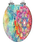 Elongated Toilet Seat for Bathroom with colorful floral design, 14.5" x 18.5", suitable for most toilet types.