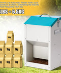 No Sweat Automatic Dog And Cat Feeder With 14 Liter Gravity Stand for reliable outdoor dry food dispenser, showing 14lbs capacity with kibble.