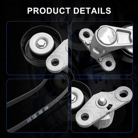 Serpentine Drive Belt Tensioner Kit For 1999-2008 Chevy Silverado shown with tensioner pulley and belt details