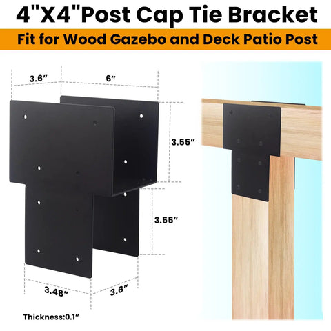 Heavy Duty 4x4 Post Cap Tie Brackets For Wood Posts To Beams Black Steel Connectors Real 3.5x3.5 Size Weatherproof Powder Coated Finish Tough As Nails Ideal For Gazebo Deck And Patio Post To Beam Support