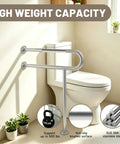 Rock Solid 32X28 Inch Brushed Nickel Toilet Grab Bar With T Shape Leg Heavy Duty 304 Stainless Steel Anti Slip Safety Rail with knurled handle.