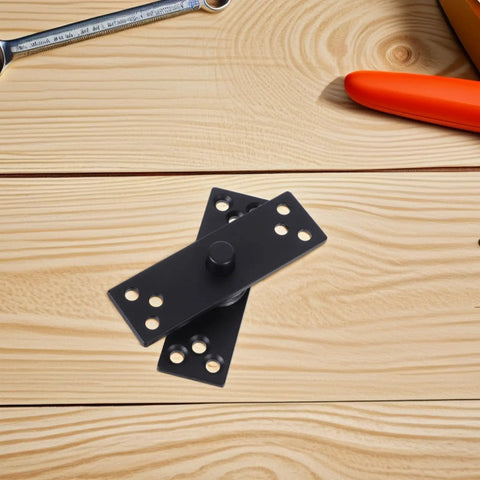 360 Degree Rotating Concealed Door Pivot Hinge In Heavy Duty Stainless Steel Black Finish shown on wooden surface