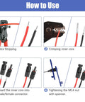 Step-by-step guide using 40 Piece Solar Panel Connector Kit With Male And Female Multi Pin PV Connectors IP67 Waterproof 1000V 30A Rating Works With 14 AWG To 10 AWG Cables Includes 2 Wrenches Durable PPO Copper Construction