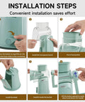 Installation steps for Rotary Cheese Grater Hand Crank 5 In 1 Mandoline Slicer highlighting easy assembly process