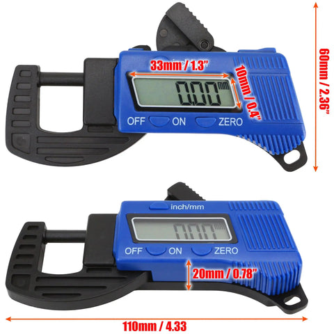 Digital Thickness Gauge Micrometer With Portable Rugged Build And Quick Inch Metric Switching Gives Bullseye Readings On A Sharp Screen For Mechanics Machinists And Shop Crew Measuring Paper Film Leather Items Without Batteries Required
