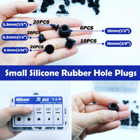 Go To 76 Piece Black Silicone Hole Plugs Set Assorted Round Hole Sealing Stoppers For Tub Waterproof Tubing Plugs Flexible Rubber Seals