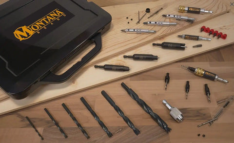 48 Piece Woodworking Drill And Driver Set With Quick Change 4 In 1 Pro Grade Capabilities displayed with black case on wood surface