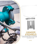 Eye Shield Dust Guard Attachment For Safety Guards, clear panel on bench grinder with chain, workshop setting