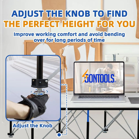 Close-up of knob adjustment on Six-Leg Portable Folding Workstand, Heavy Duty Foldable Workbench Built to Haul Up to 2425 Lbs
