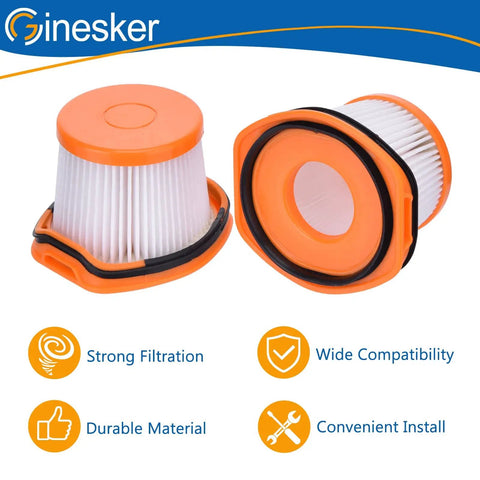 Close-up of 4 Pack Replacement HEPA Vacuum Filters For WandVac System Ultralight Cordless in orange and white plastic.