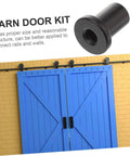 5 Pcs Black Sliding Barn Door Track Spacers Replacement Hardware Kit For Wall Rail Connection shown with blue barn doors