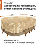 Water Resistant 108 Inch Rectangular Oval Patio Table And Chair Cover With Bound Seams High Density Stitching Padded Handles And Matching Webbing Fits 108 Inch Long 82 Inch Wide 23 Inch High Tables And Six Chairs Two Year Warranty