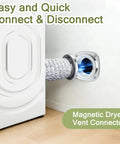 Magnetic Dryer Vent Coupling Kit For Quick Cleanouts And No Hassle Hose Connection attached to dryer and wall vent