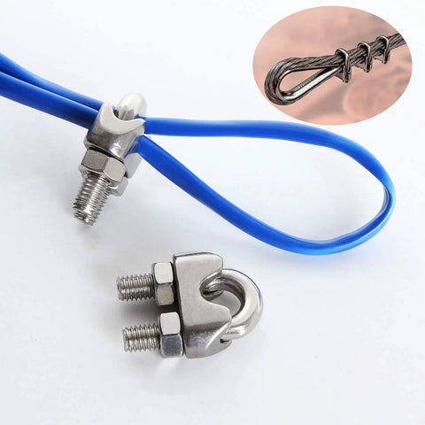 40 Pcs M6 Stainless Steel Wire Rope Cable Clip Clamps For One Quarter Inch Cables, Rustproof 304 Stainless Steel, in use on blue cable