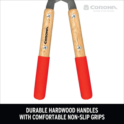 Forged Hedge Shears With Eight And A Quarter Inch Blade Heavy Duty Garden Pruning Tool showing durable red-handled grips.