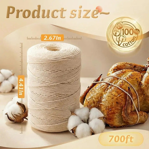 Heavy Duty Cotton Butcher Twine String Two Millimeter 700 Feet Eco Friendly Food Grade Kitchen Twine beside roasted chicken