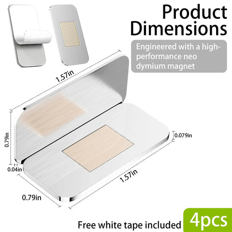 4 Pack No Drill Magnetic Cabinet Latches, Adhesive Stainless Steel Door Catch, Neodymium Magnet Child Safety Locks dimensions