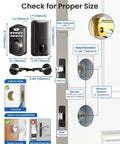 Installation guide for Keyless Front Door Lock With Dual Lever Handles Electronic Keypad Deadbolt, showing measurements and compatibility.