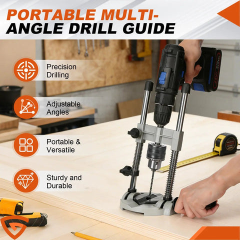 Drill Guide Stand For Cordless Drills And More Portable Drill Press Attachment with user demonstrating precision drilling