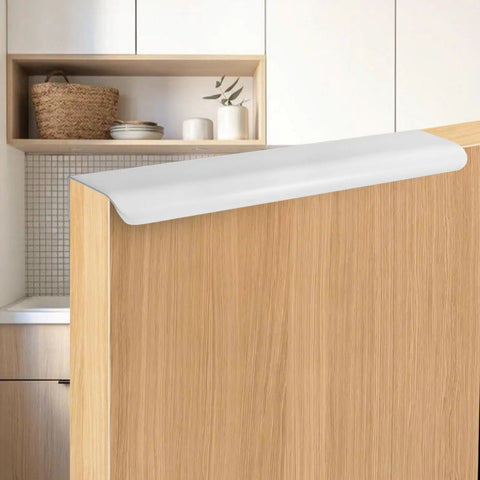 White cabinet with Six Pack Black Finger Pulls For Cabinets With 6.3 Inch Hole Centers Hidden Ergonomic Design on top
