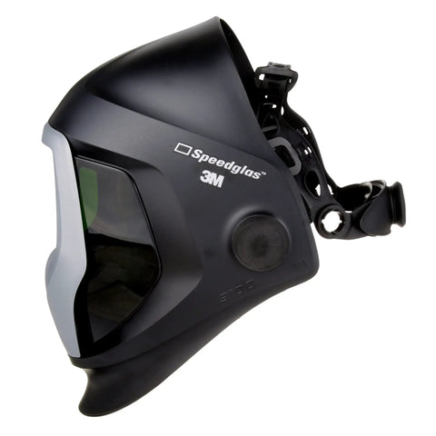 Side view of Speedglas 9100 Welding Helmet Replacement Part With Side Windows Headband And Silver Front Panel No ADF Durable Shell