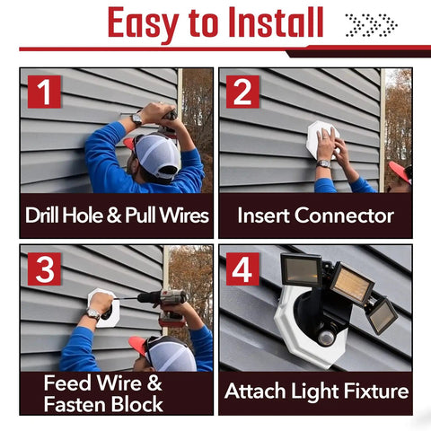 Set Of Four Octagon Vinyl Siding Mounting Blocks One Half Inch Lap Siding Compatible Durable ABS Plastic With Paintable Surface For A DIY Friendly Seamless Exterior Look installed on gray siding for a light fixture