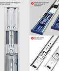 Comparison of soft close mechanisms on 16 Inch Soft Close Drawer Slides Set, showcasing upgraded metal and plastic options.