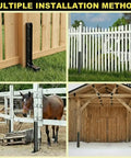 Two Piece Fence Post Repair Kit with Heavy Duty 11 Gauge Steel Anchor Stakes installed on various wood posts