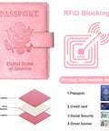 Level Up Your Vacation Vibe With This Sleek RFID Blocking Passport Holder in pink with magnetic closure and layered materials.