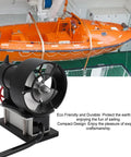 Hard Hitting RC Boat Thruster With 11Kg Thrust, 4 Blade Aluminum Alloy Prop, built-in controller, in front of an orange boat.