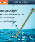 Pack Of 50 14 By 10 Inch Heavy Duty Hex Head Wood Structural Screws In Rust Resistant Black Finish With Integrated Hex Socket Driver Bit For Tough Timber Decking And Outdoor Framing Projects Offering Badass Durability And Zero Hassle, shown in green epoxy coating with water splashes.
