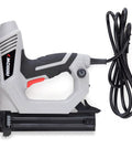Heavy Duty Electric Brad Nailer for Trim and Framing Projects, Beast Nail Gun for Picture Frames, Crafts, and Fencing, Drives 5/8, 3/4, and 1 Inch Brad Nails with Power, Smooth Operation, and Rock Solid Reliability. Gray and black design with cable.