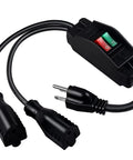 Two Way Outdoor Extension Cord With Independent On Off Switches, 3 Prong Heavy Duty SJTW 14AWG 15A/125V, Black, 1.6 Feet