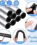 8 Pcs Self Adhering Pipe Insulation Foam Tubes For Winter Weather Keeps Outdoor Pipes Warm And Easy To Wrap For Irrigation Lines Spigots Water Heaters Each 1.3 Ft Long 0.6 Inch Diameter shown in detail with self-adhesive and easy-to-cut features.