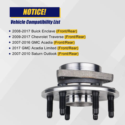 Front And Rear Wheel Hub And Bearing Assembly Drop In Replacement For Chevy Traverse 2009 2017 GMC Acadia 2007 2016 2017 Saturn Outlook