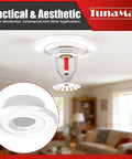 Top Shelf Recessed Trim Rings For 1/2 Inch IPS Fire Sprinklers featuring a slick white finish in a living room ceiling.