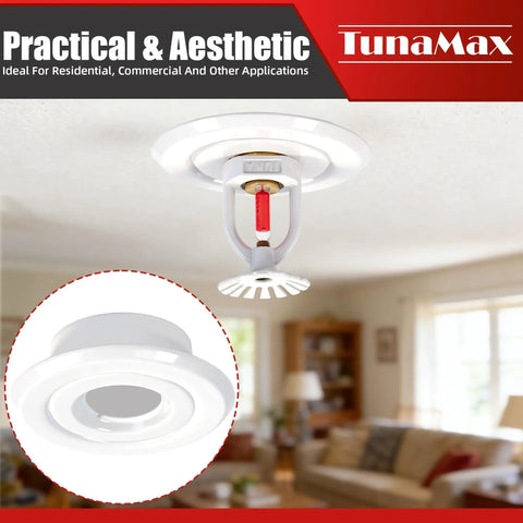 Top Shelf Recessed Trim Rings For 1/2 Inch IPS Fire Sprinklers featuring a slick white finish in a living room ceiling.