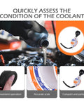 Universal Dial Antifreeze Tester For Car Coolant Hydrometer with gauge checking coolant condition during a vehicle maintenance.
