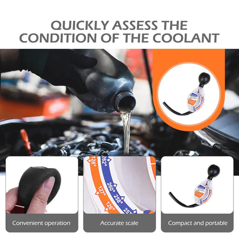 Universal Dial Antifreeze Tester For Car Coolant Hydrometer with gauge checking coolant condition during a vehicle maintenance.