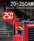 Upgraded MMA-250A 110V Portable Stick Welder With IGBT Inverter, Digital LCD Display showing 250 amps