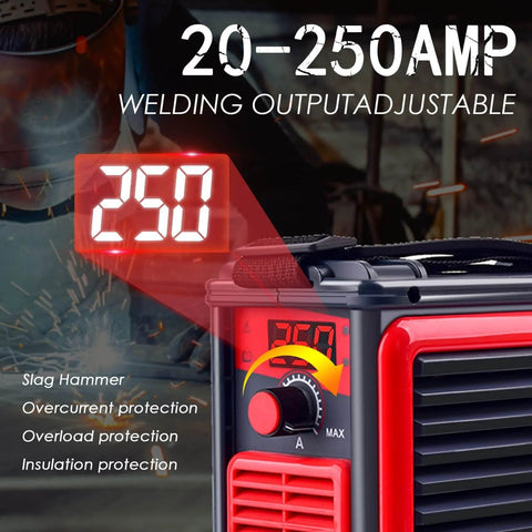 Upgraded MMA-250A 110V Portable Stick Welder With IGBT Inverter, Digital LCD Display showing 250 amps