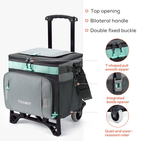 50 Can Collapsible Rolling Cooler With Wheels And All Terrain Cart, Leakproof Insulated Soft Bag for Beach Ready Camping or Travel