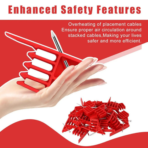100 Pack Multi Cable Staples Compatible With Romex Clips, Red Wire Stackers For Easy Installation, Secure Hold On Electrical Wires, Quick Thread And Tap In Setup, Durable Plastic Fasteners For Home Wiring Projects displayed in hand.