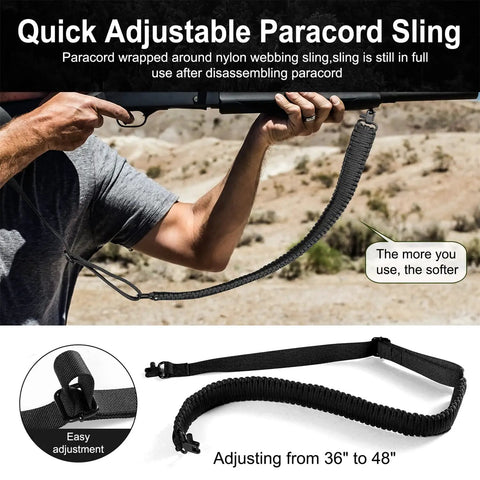 Two Point Paracord Rifle Sling With Swivels, Non Slip Gun Strap For Hunting, Quick Adjustable Length From 36 To 48 Inches