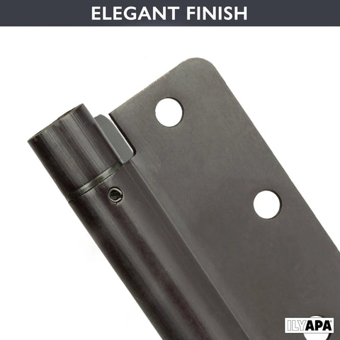 Close-up of oil rubbed bronze Super Handy Adjustable Self Closing Spring Door Hinge, elegant finish, 4x4 inches, quarter-inch radius.