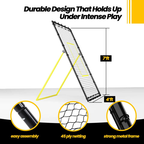 Side view of Volleyball Rebounder Net 7 By 4 Foot With Adjustable Angles For Pro Style Practice And Training Versatile Rebound Surface