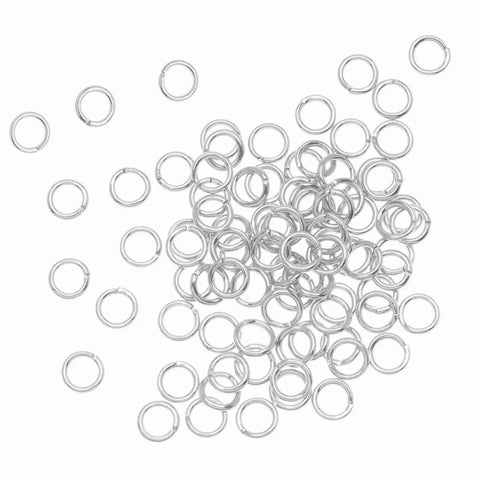 100 Pieces 4mm Silver Plated Open Jump Rings 21 Gauge Durable Jewelry Making Connectors For Clasps Charms And Necklaces Ideal For DIY Projects And Craft Enthusiasts displayed