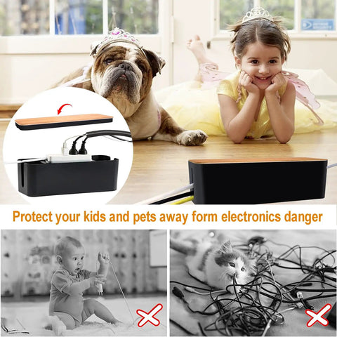 Cable Management Kit With Three Boxes And 128 Pieces To Hide Wires Cord Organizer Set For Home And Office ABS Safe Material Large Medium Small Compartments Black used for safety around pets and children.