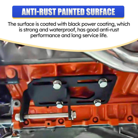 Close-up of adjustable LS conversion engine mounts for Chevy GMC Square Body OBS trucks with anti-rust painted surface.